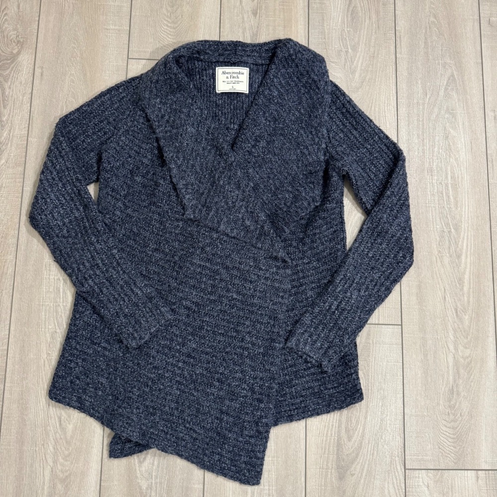 Abercrombie & Fitch Cardigan Womens Small Navy Blue Marled Knit Open Front Shawl